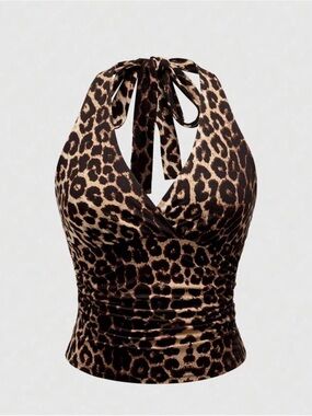 Leopard Halter Tie Top